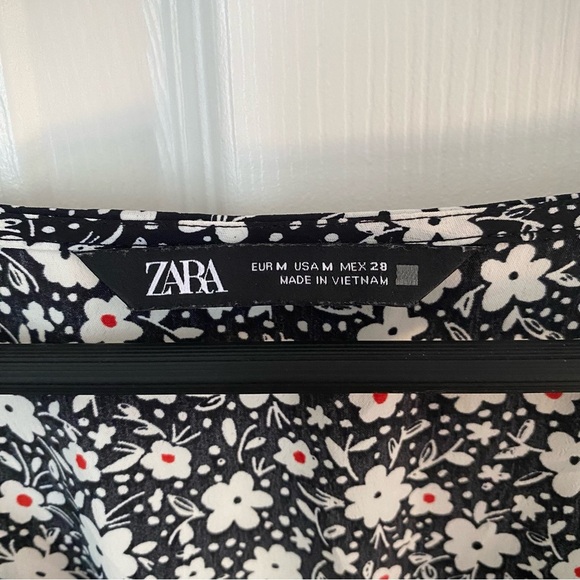 Zara Black and White Floral Button Down Mini Dress Medium - Picture 7 of 11